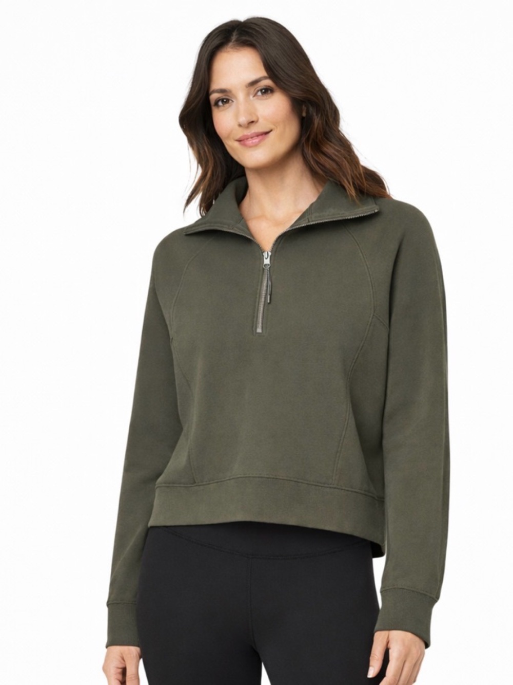 SPANX AirEssentials Olive Green Half Zip Pullover Sweatshirt Women’s Large Soft